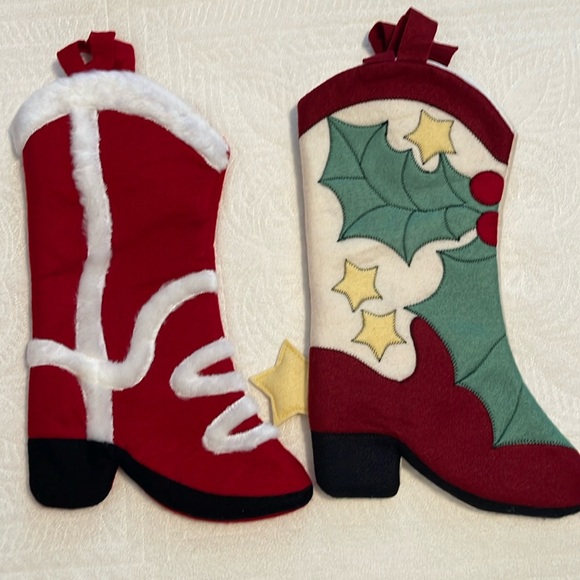 Western Christmas Stockings (2) Cowboy Cowgirl  Boots Western Holiday - Picture 1 of 8